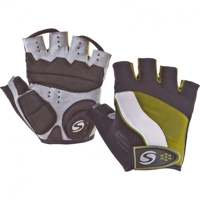 Велоперчатки STELS SCG 46-0078 зелёно-бело-серые p. S 380135
